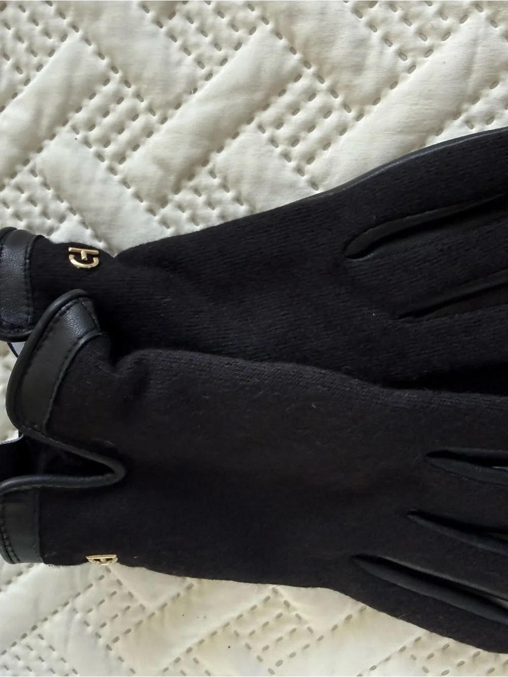 Cole Haan Black Wool-Blend Gloves with Gold Logo